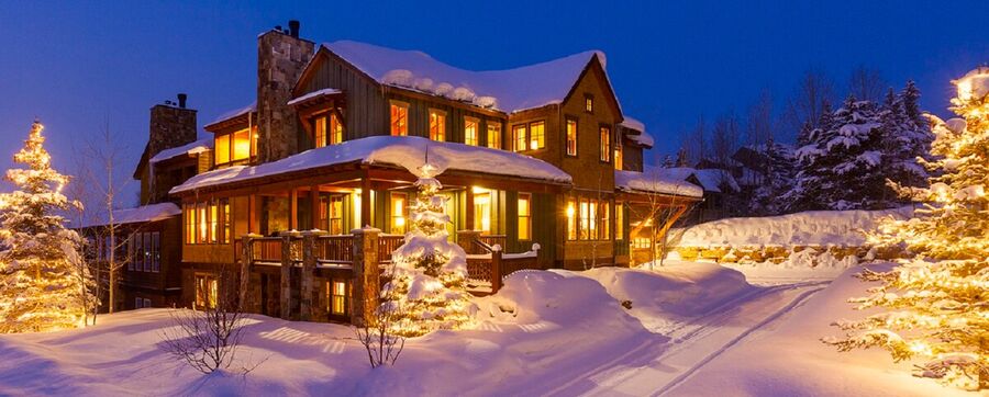 Ponderosa 96 glowing at dusk in the snow